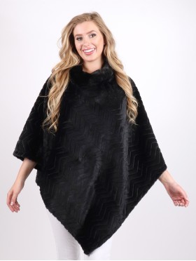 Soft Faux Fur Poncho W/ Zig-zag Pattern 